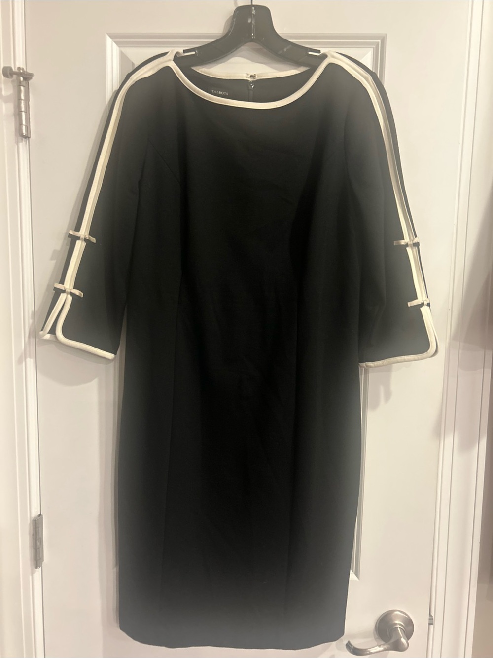 Talbots Black Sheath Dress with Cream Trim